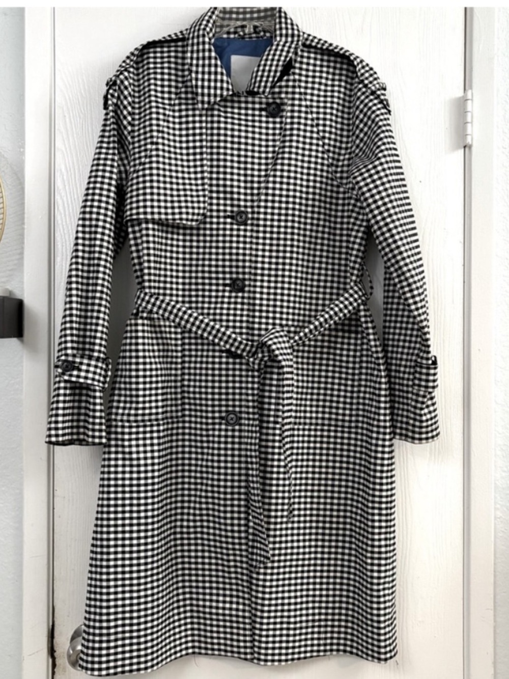 NVLT Black & White Gingham Tie-Waist Trench Coat Size Medium